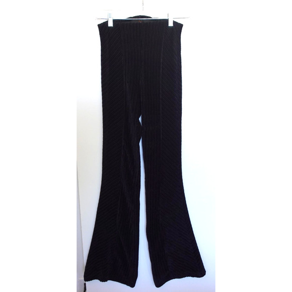 Free People Pants Womens XS Black Ribbed Velvet Flare Leg High Rise Stretch Boho - Picture 2 of 11